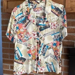 Caribbean Joe Short Sleeve Button-down Shirt  Size L